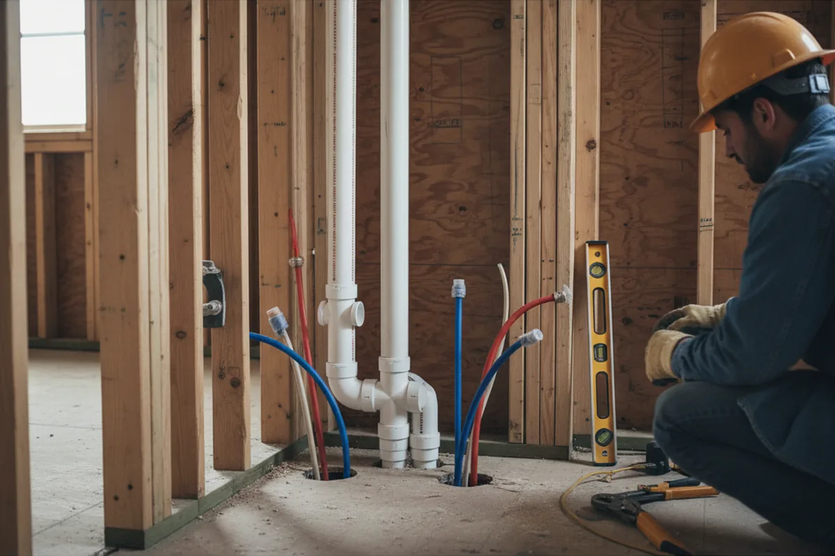 Drain and supply rough-in during Leak Detection in Rayne